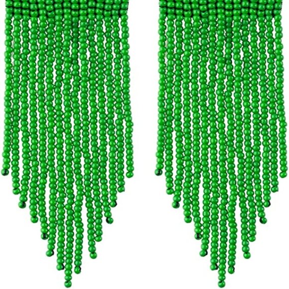 Long Lime Green 4.5" Modern Art Deco Oversized Earrings Beaded Bohemian Tassle - Picture 4 of 5